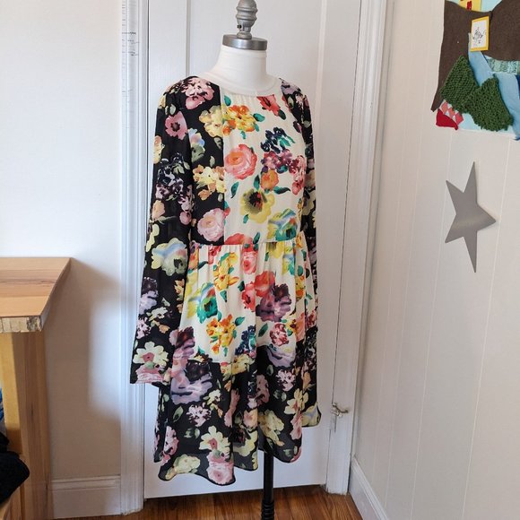 Asos Style London Patchwork Colorblock Floral Long Sleeve Dress - New, NWT - Picture 3 of 16